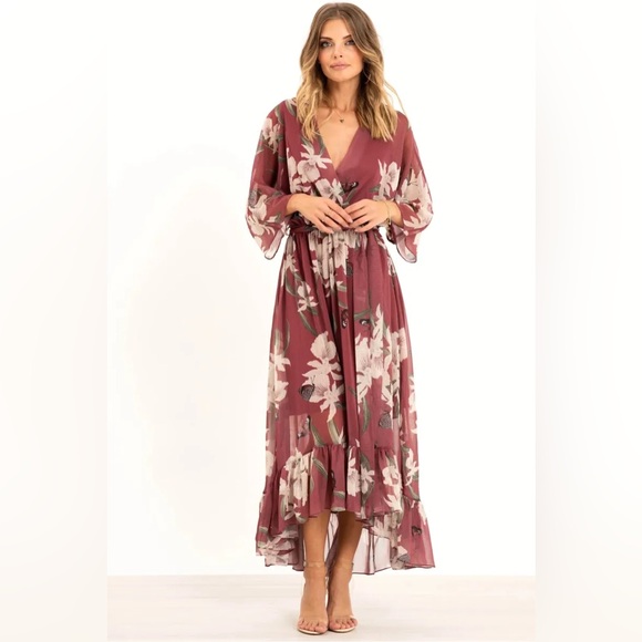 Kimono Wrap Floral Dress by Urban Touch - Picture 2 of 5